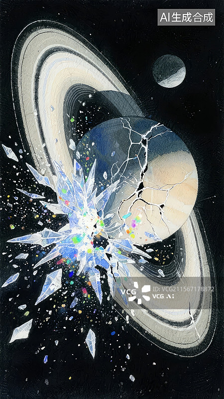 【AI数字艺术】行星爆炸与碎片图片素材