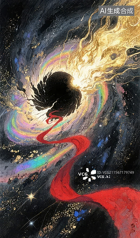 【AI数字艺术】凤凰涅槃：火焰与彩虹的宇宙景象图片素材