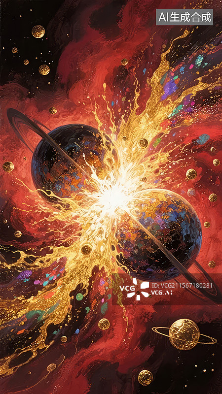 【AI数字艺术】行星碰撞与宇宙爆炸图片素材