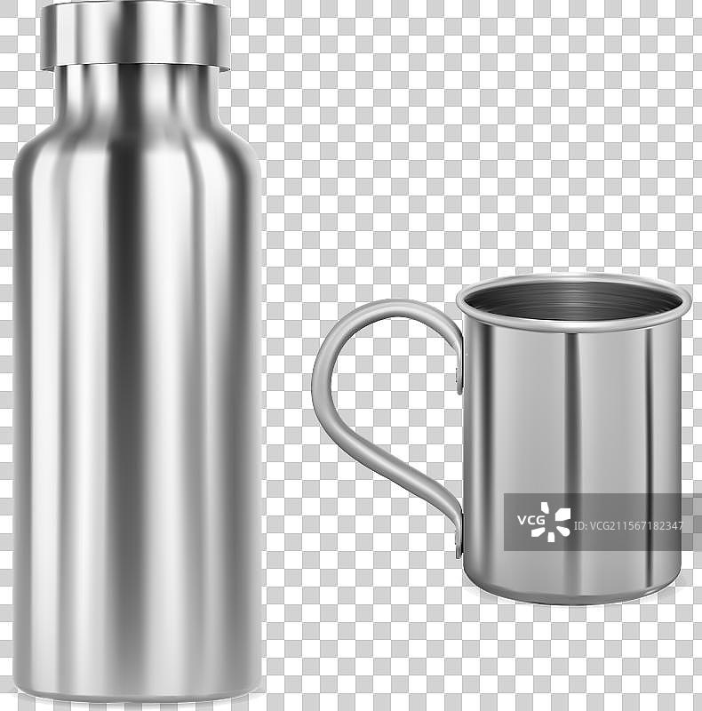 不锈钢水瓶与金属杯图片素材