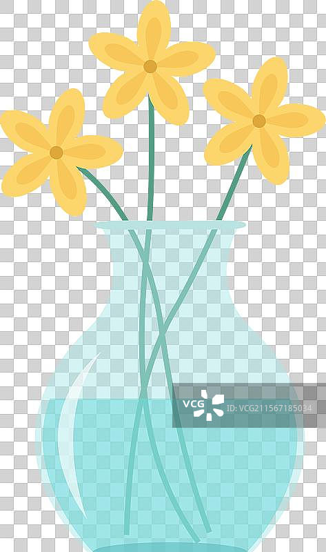 玻璃花瓶中的黄色雏菊花束图片素材