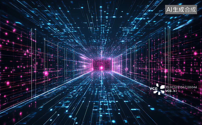 【AI数字艺术】未来数字网络隧道图片素材