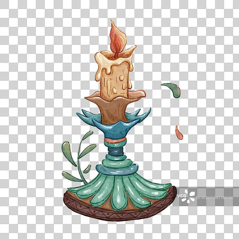 烛台蜡烛自然清新森系水彩插画图片素材