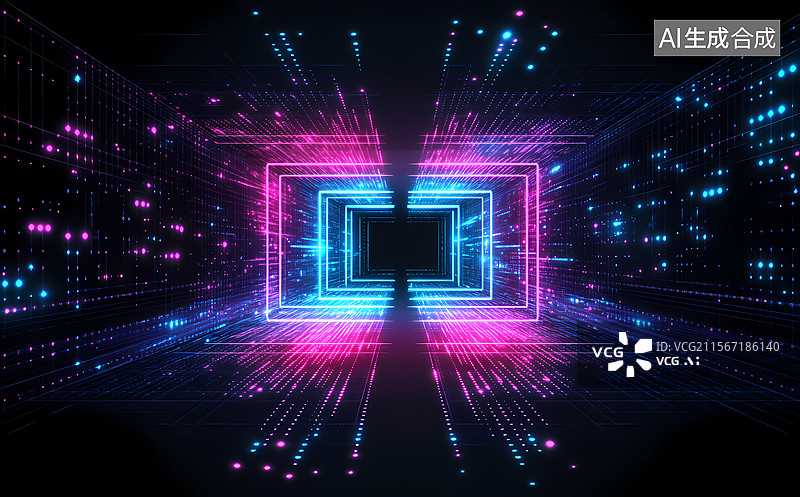 【AI数字艺术】未来数字网络隧道图片素材