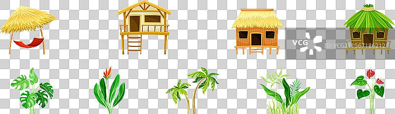 吊床和绿色植物构成的热带风景图片素材