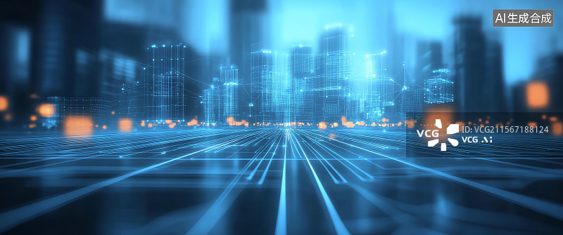 【AI数字艺术】未来城市中的数字化网络图片素材