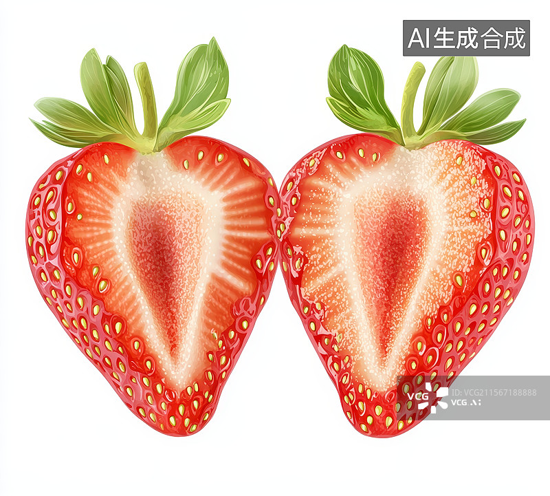 【AI数字艺术】切开的草莓展示其内部结构图片素材