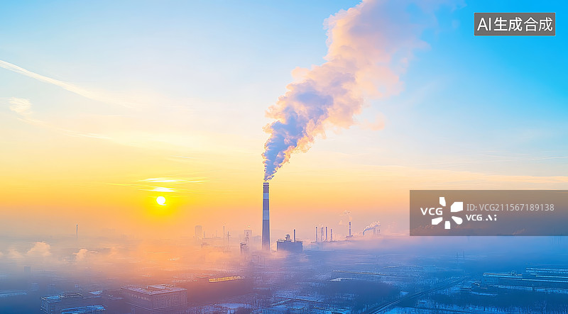 【AI数字艺术】工业烟囱排放烟雾的景象图片素材