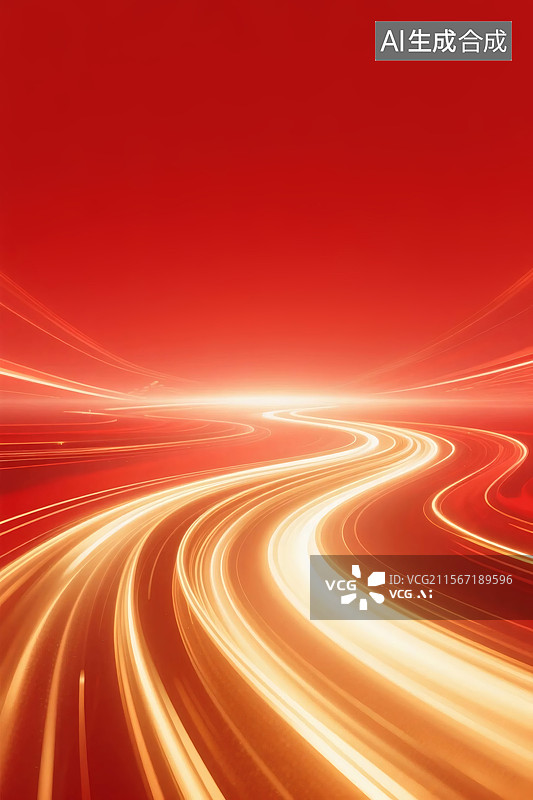 【AI数字艺术】红色背景上金色光线形成蜿蜒流动的图案图片素材
