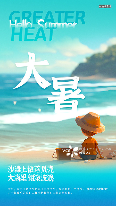 【AI数字艺术】大暑可爱风童话绘本风格节气海报图片素材