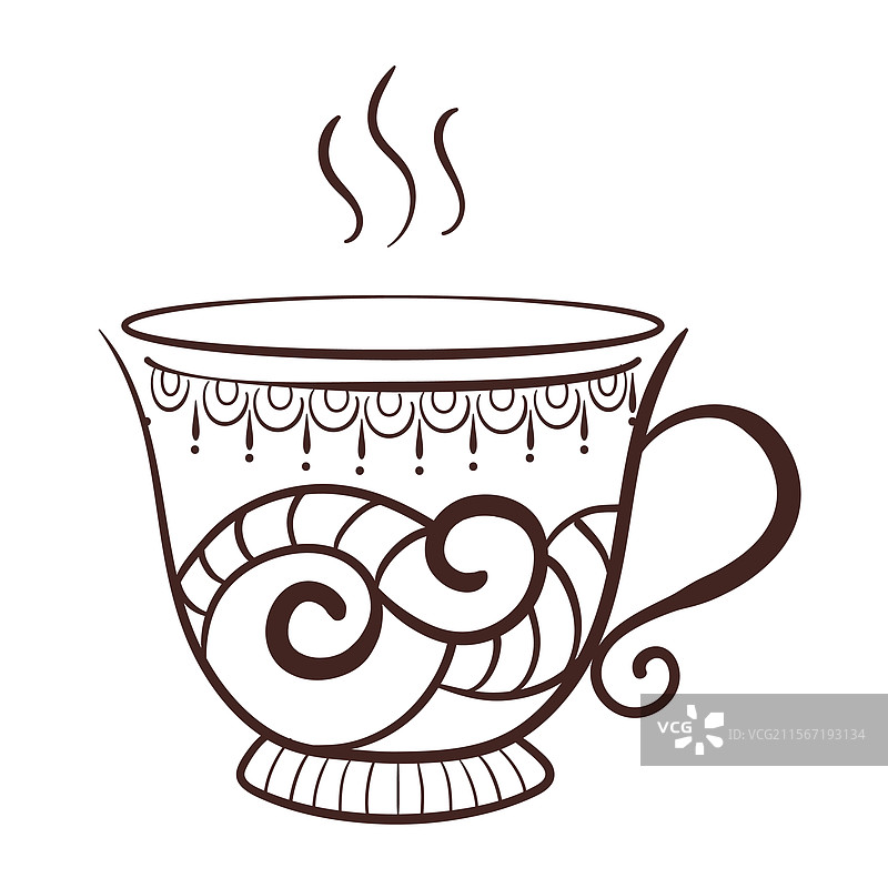 装饰性茶杯的风格化线条艺术图片素材
