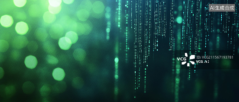 【AI数字艺术】流动的绿色代码图片素材