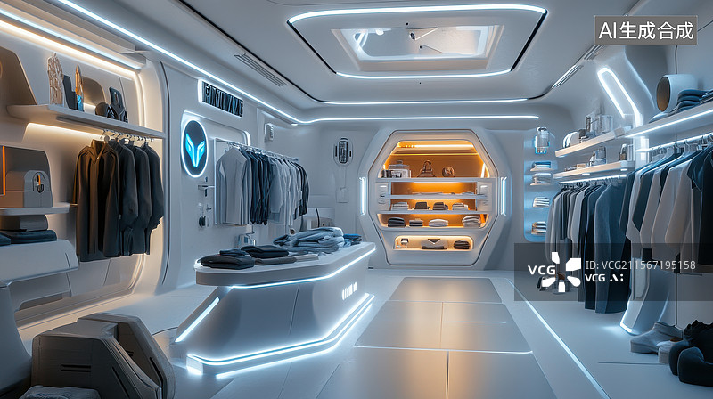 【AI数字艺术】未来主义风格的更衣室图片素材