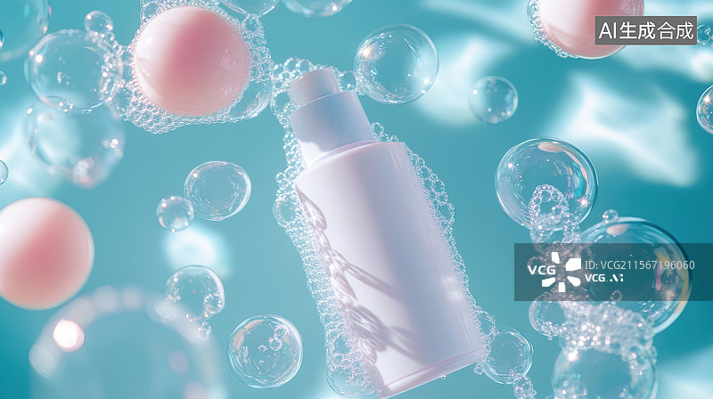 【AI数字艺术】化妆品瓶与泡沫图片素材
