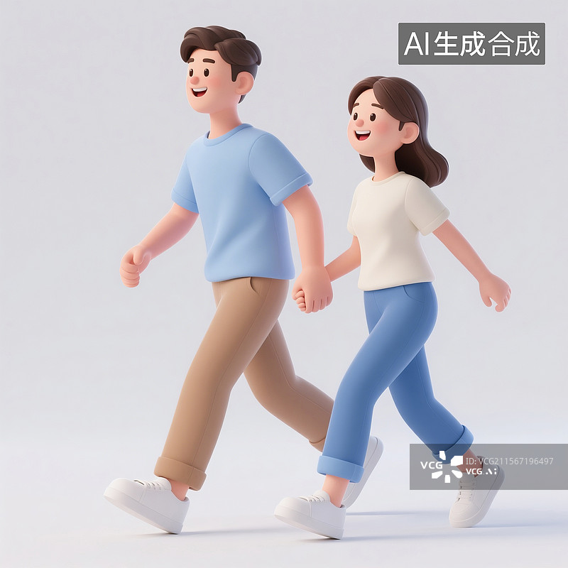 【AI数字艺术】年轻情侣3D卡通插画图片素材