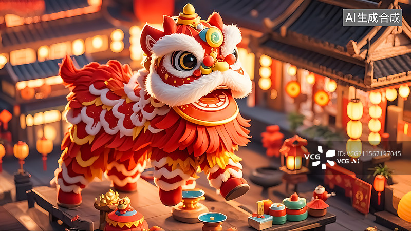 【AI数字艺术】醒狮表演插画图片素材