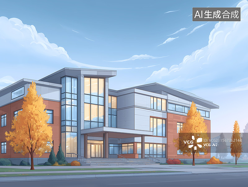 【AI数字艺术】卡通校园平面插画图片素材