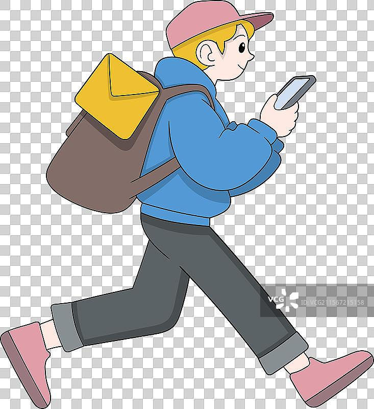 背包行走的充满活力的年轻人图片素材