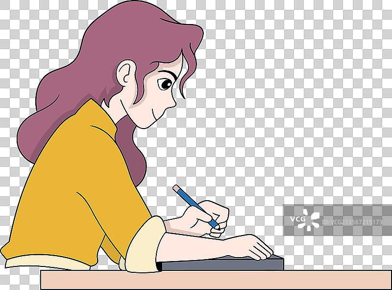 专注的粉色头发女性正在制作图形图片素材