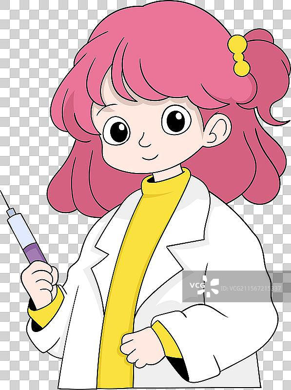 粉色头发的女医生正在准备维生素图片素材