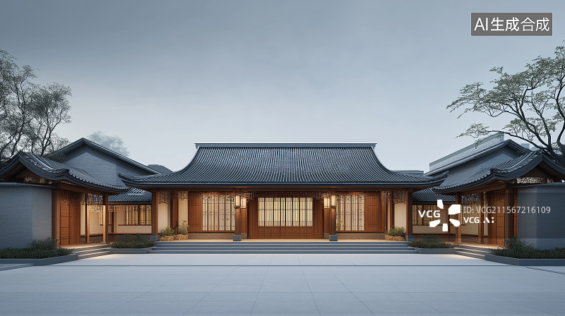 【AI数字艺术】中国传统合院建筑图片素材