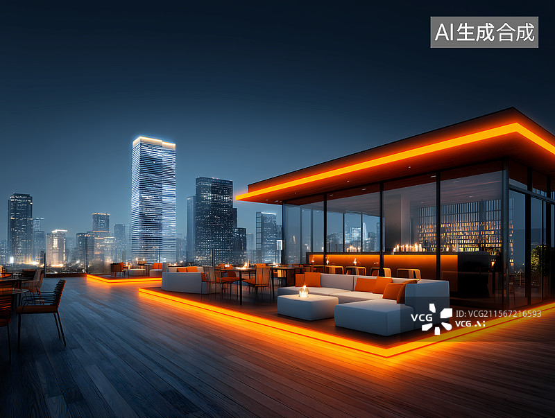 【AI数字艺术】3D卡通夜色下的屋顶酒吧图片素材