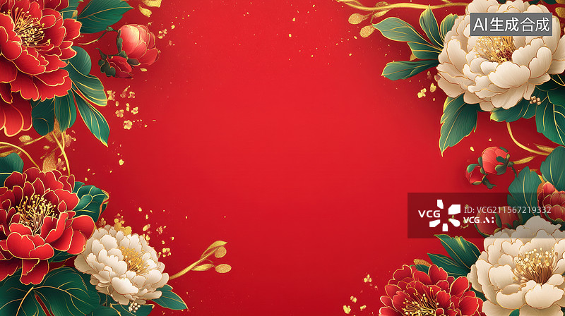 【AI数字艺术】红色背景上的花卉装饰图片素材