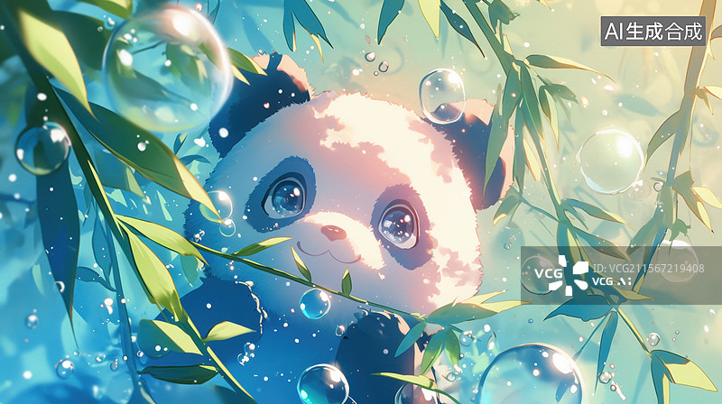 【AI数字艺术】可爱的熊猫在竹林中图片素材