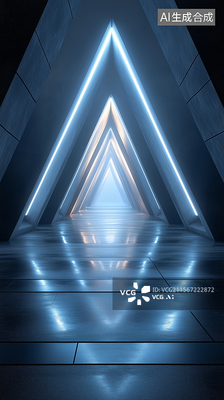 【AI数字艺术】未来感三角形隧道图片素材
