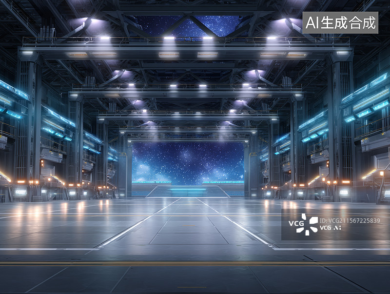 【AI数字艺术】星空战舰基地，飞机基地图片素材