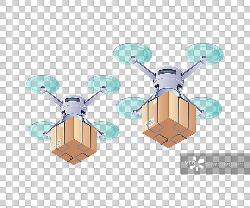 无人机快递包裹运输等距图图片素材