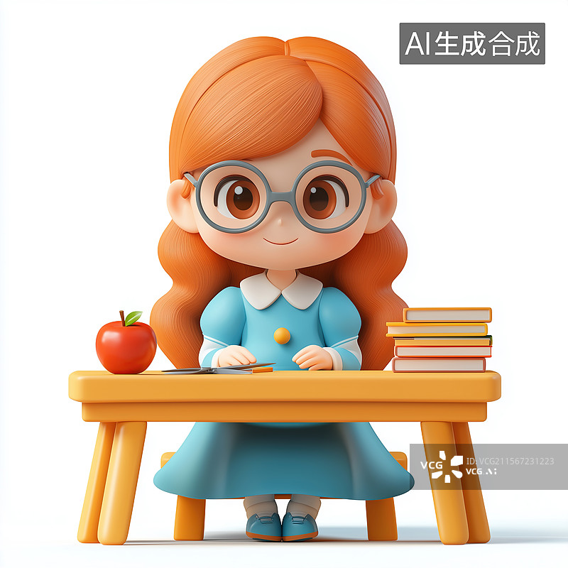 【AI数字艺术】小女生卡通插画图片素材