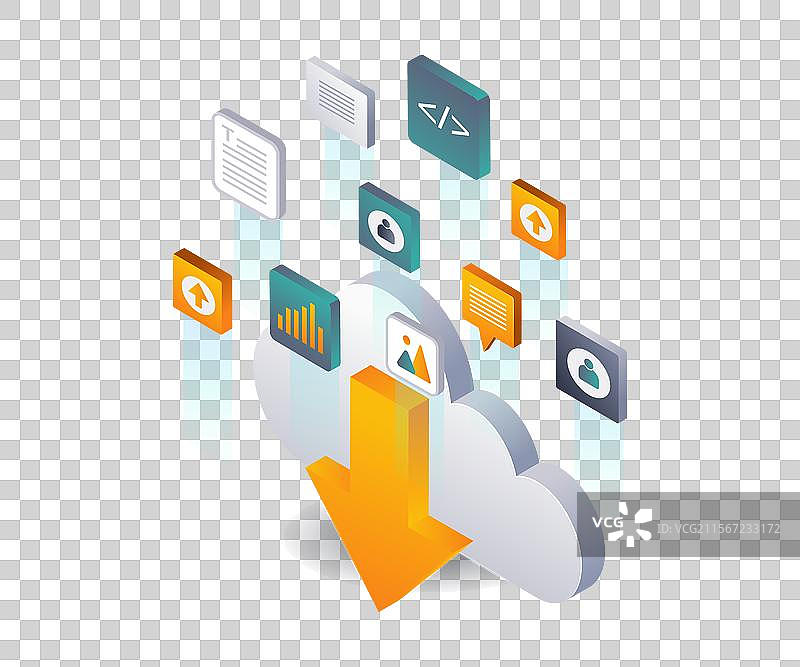 在云服务器中管理大数据的平面等距图图片素材