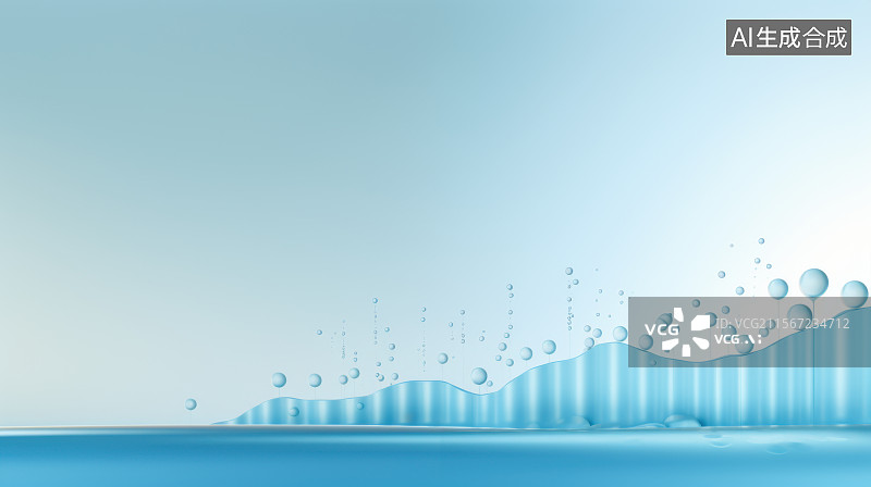 【AI数字艺术】淡蓝色商务透明水珠波浪玻璃柱状图背景图片素材