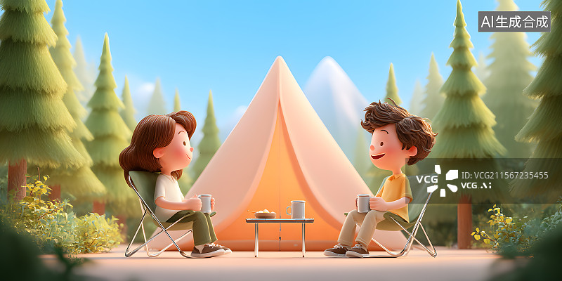 【AI数字艺术】露营时光对话图片素材