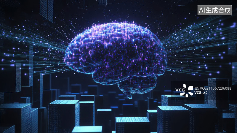 【AI数字艺术】科技大脑头脑风暴信息传输脑机芯片图片素材