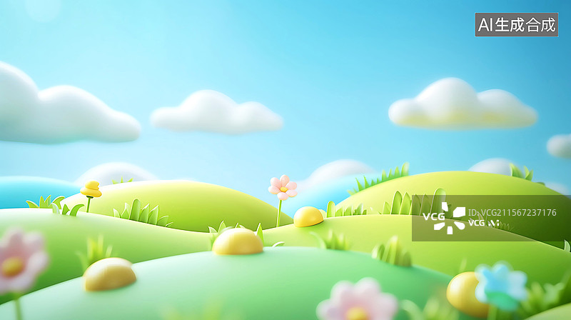 【AI数字艺术】3D植物绿色草地美丽生态环境春天插画背景图片素材