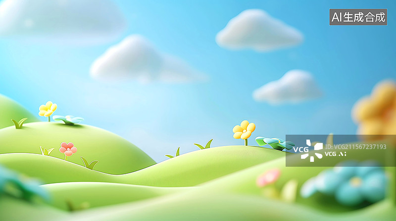 【AI数字艺术】3D植物绿色草地美丽生态环境春天插画背景图片素材