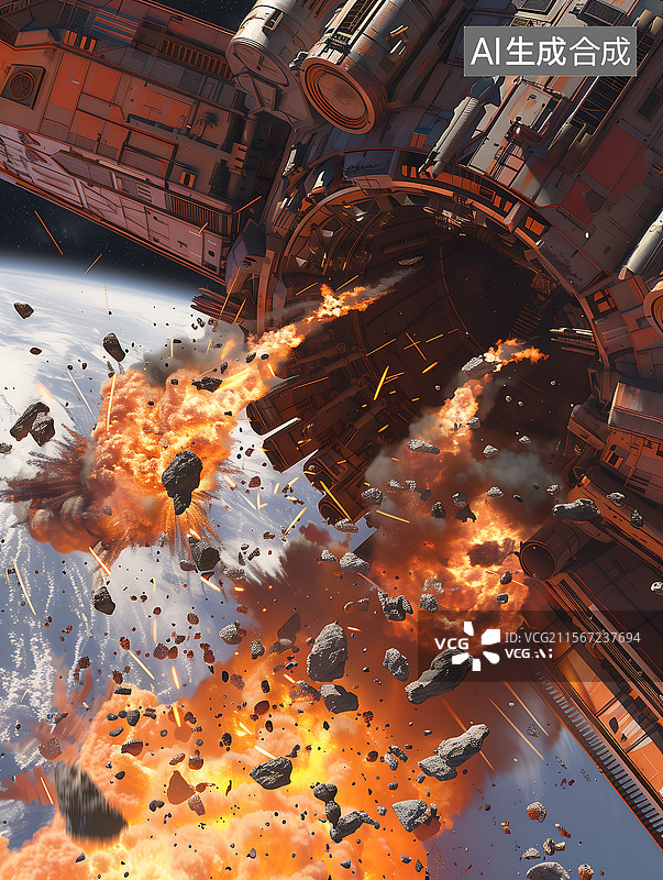 【AI数字艺术】3D渲染太空航天器对接失败太空事故图片素材