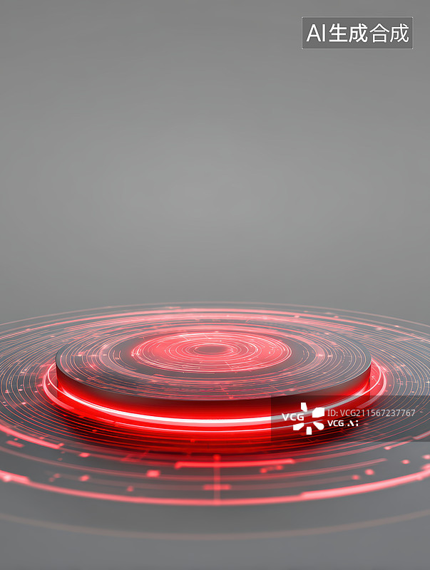 【AI数字艺术】红色发光动感圆环形底座全息平台科技背景图片素材