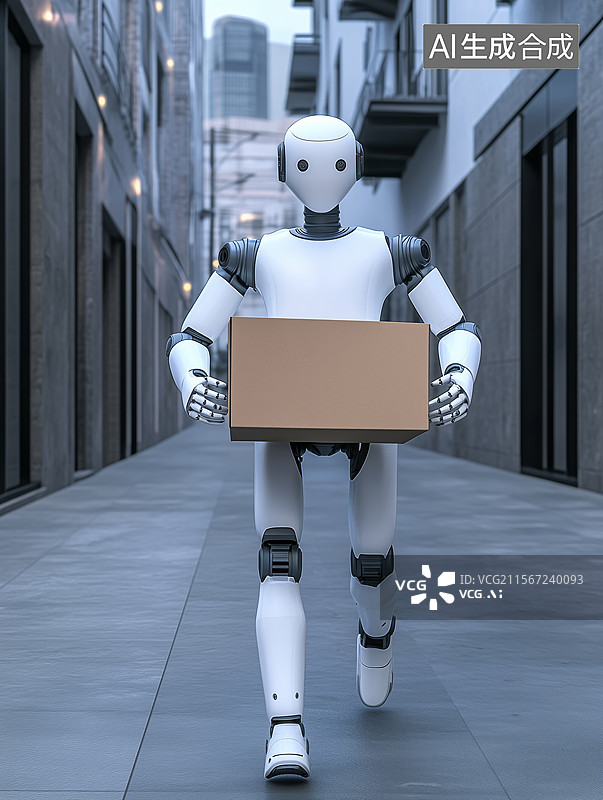 【AI数字艺术】未来城市机器人快递员图片素材