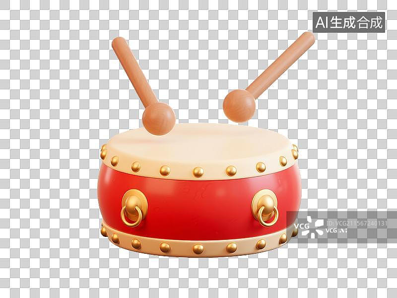 【AI数字艺术】3D渲染，鼓，民族乐器，打击乐器，中国传统乐器，免抠元素图片素材