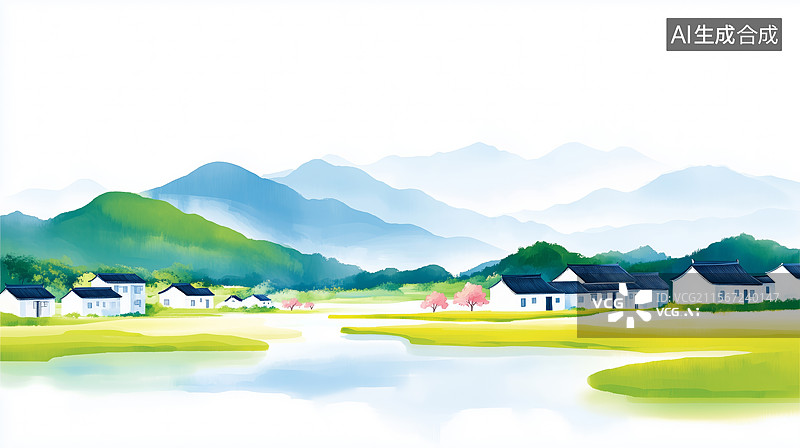 【AI数字艺术】诗意山水田园人家图片素材