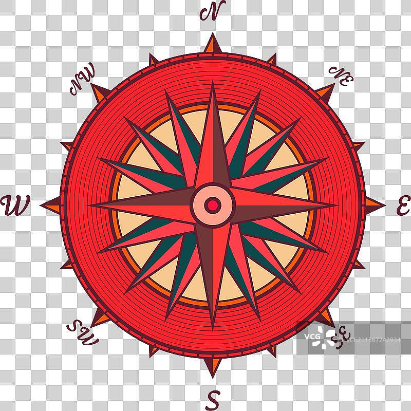 复古海洋风玫瑰航海图，色彩丰富图片素材