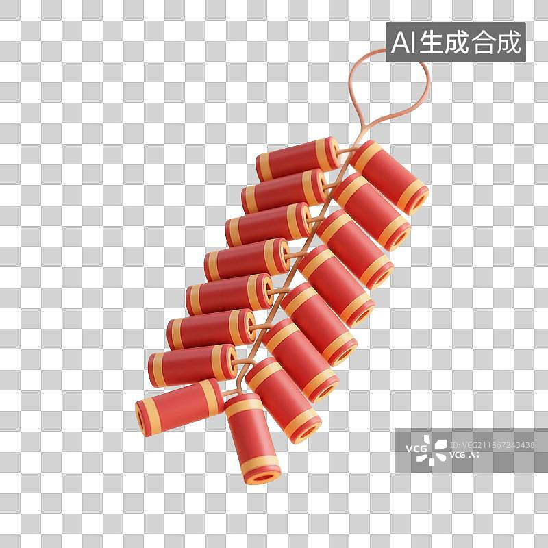 【AI数字艺术】3D渲染，鞭炮，炮仗，一串鞭炮，春节，新年，庆祝传统节日，免抠元素图片素材