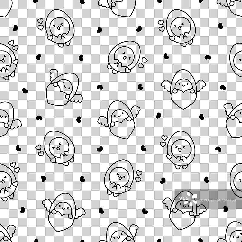 可爱的卡哇伊煮鸡蛋，带有搞笑表情的无缝图案图片素材