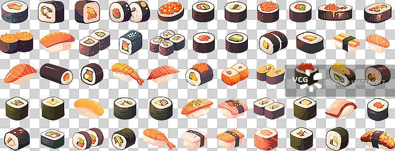 卡通寿司卷套装，日本快餐与图片素材