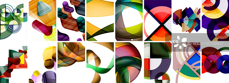 一组时尚多彩的圆形几何海报图片素材
