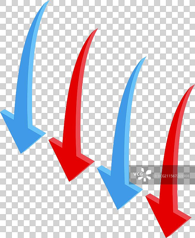 向下指的红色和蓝色箭头表示负面。图片素材