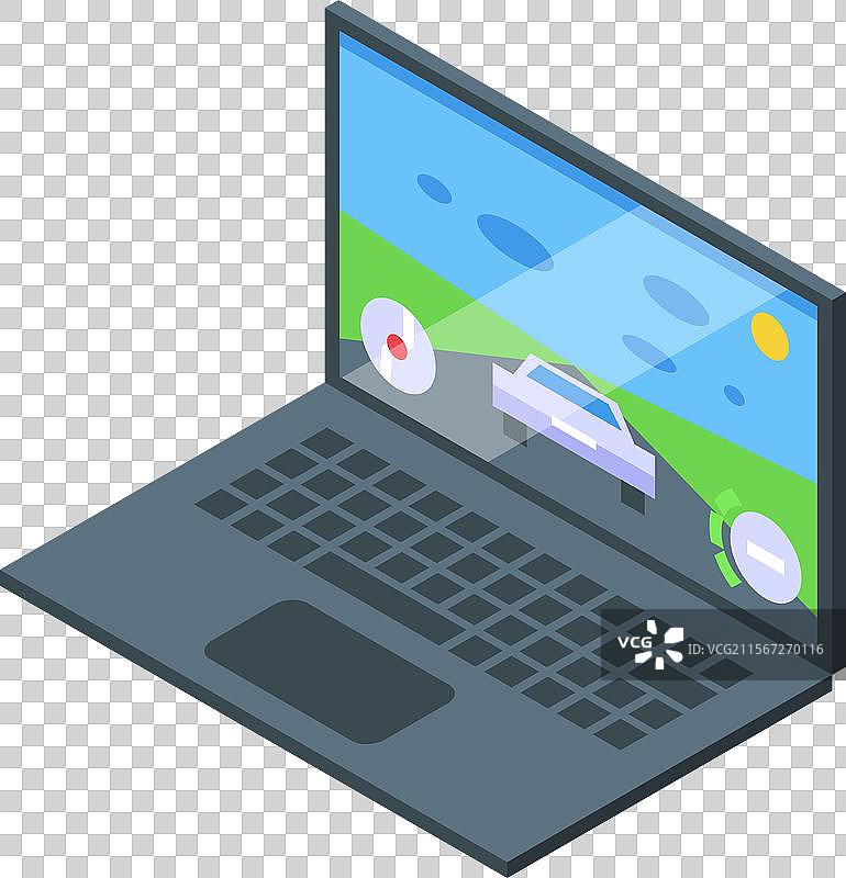 现代笔记本电脑显示赛车视频游戏界面图片素材